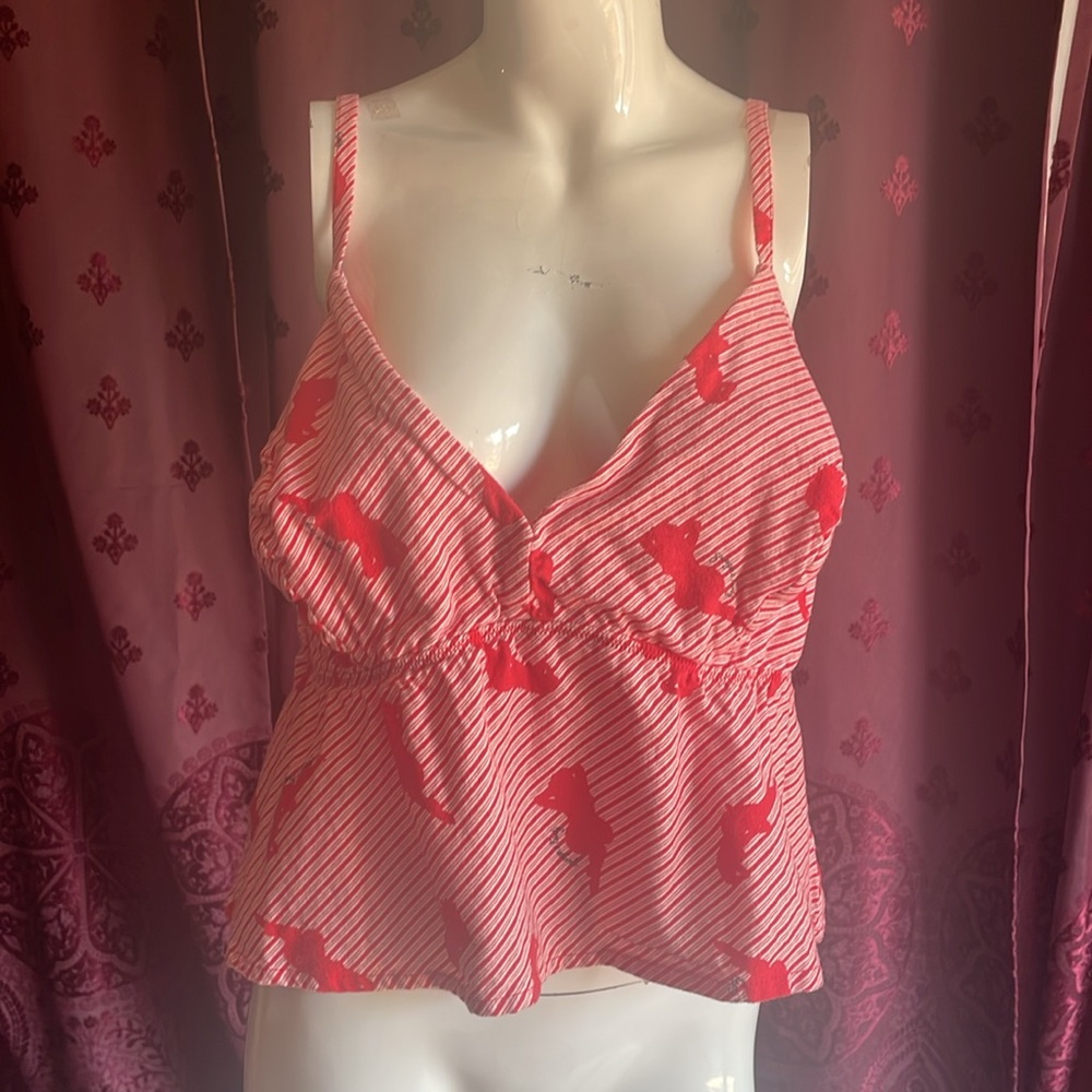 3/$20 Savage Fenty Red Pin-up Boudoir Tan Top Cotton Camisole Size 2X